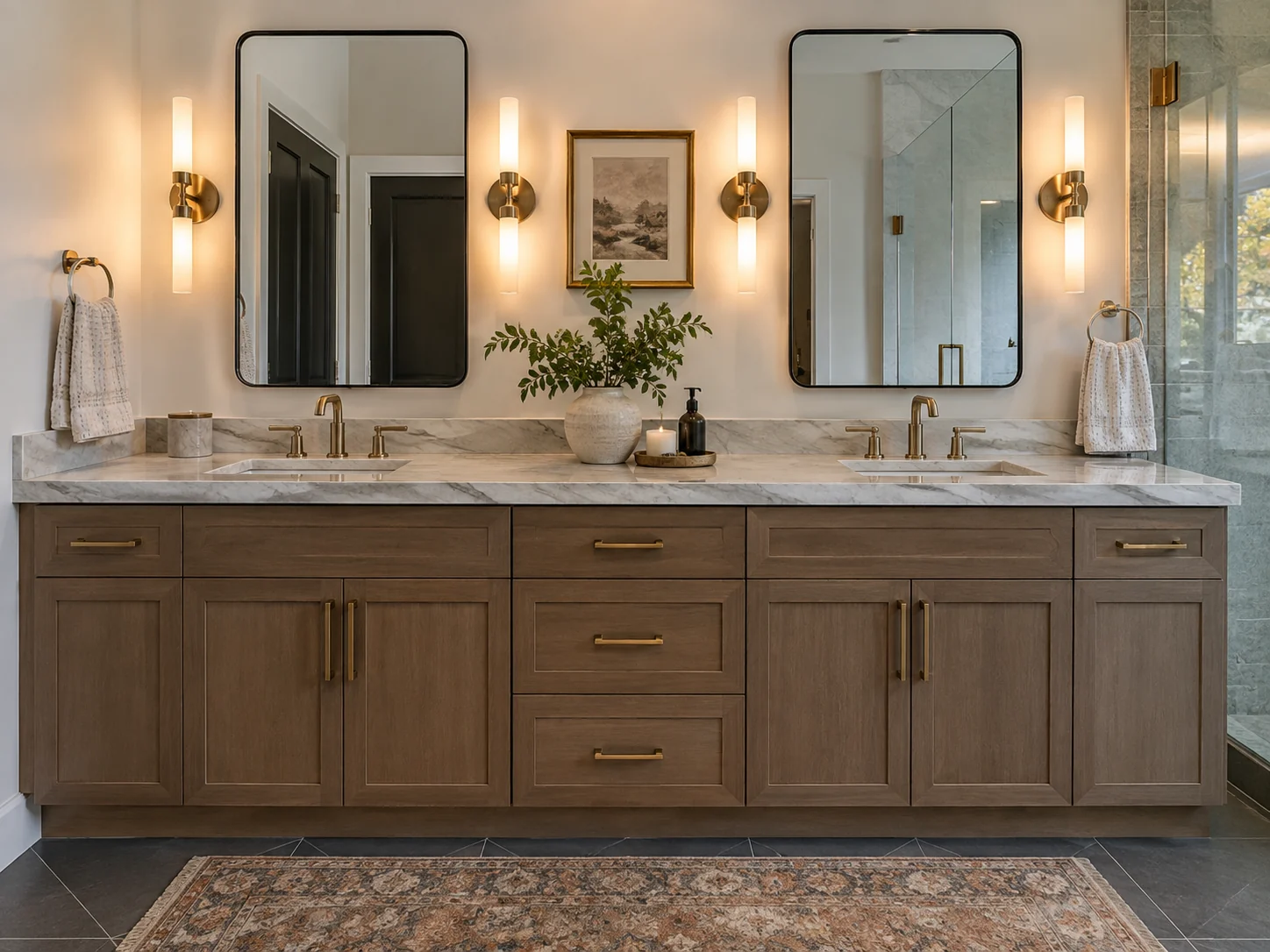 Remodeled bathroom with a custom double vanity