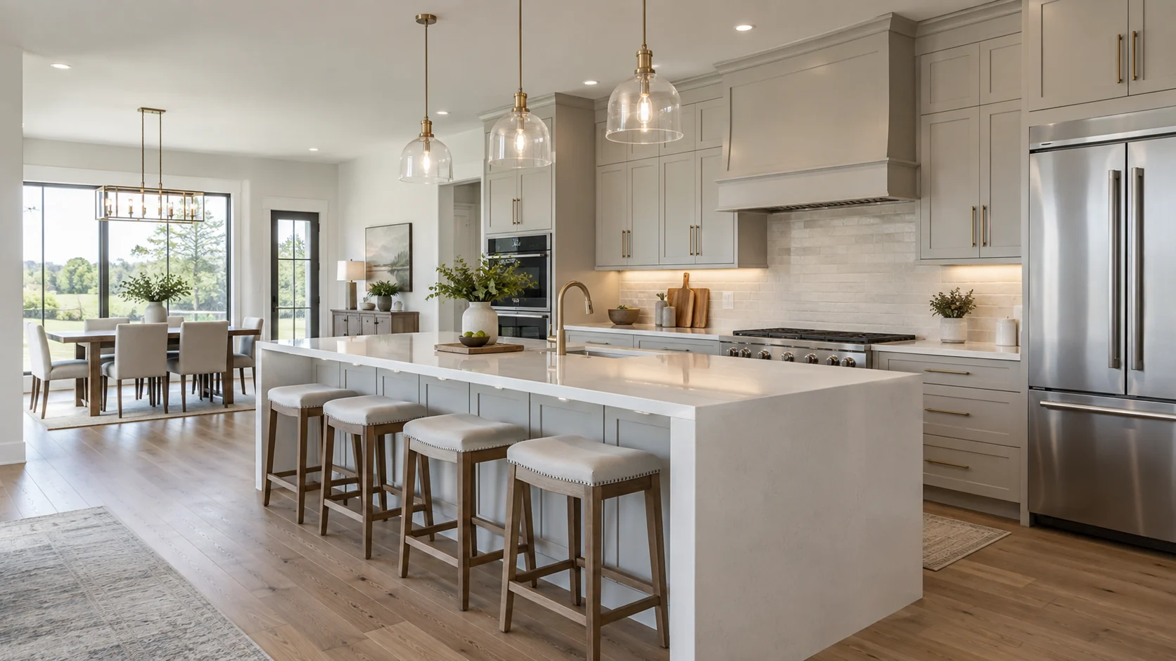 Open-plan Sacramento kitchen with custom cabinetry and a large island