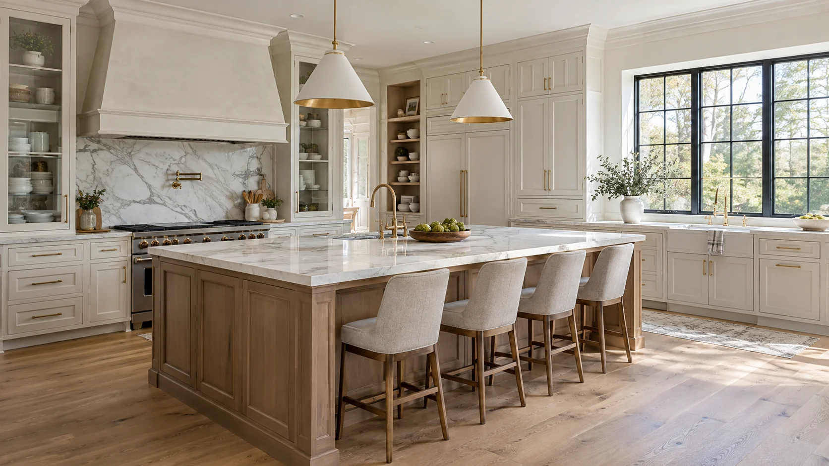 Remodeled Sacramento kitchen with custom cabinets and white oak island